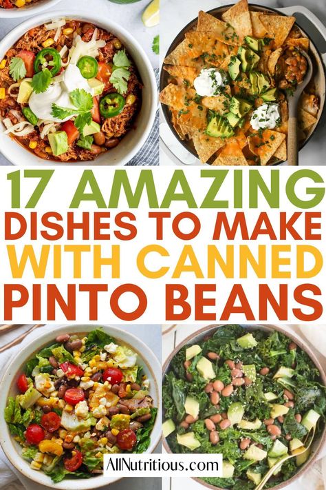 Incorporating beans into your diet has never been easier. With this simple and inexpensive pantry staple, there are so many recipes for dinner or lunch you can make. From soup recipes and salad ideas to burgers, these easy meals are sure to satisfy. Chicken And Pinto Beans Recipes, Recipes Using Pinto Beans, Canned Pinto Bean Recipes, Canned Beans Recipe Ideas, Recipes With Canned Beans, Meal With Beans, Recipes With Pinto Beans, Recipe With Pinto Beans, Pinto Bean Recipe