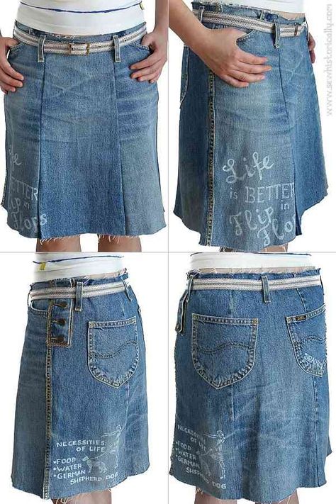 Denim Skirt Pattern Free, How To Make A Skirt Out Of Jeans, Jean Skirt Pattern, Upcycle Jeans Skirt, Refashion Jeans, Diy Denim Skirt, Flared Denim Skirt, Panel Skirt, How To Make Skirt