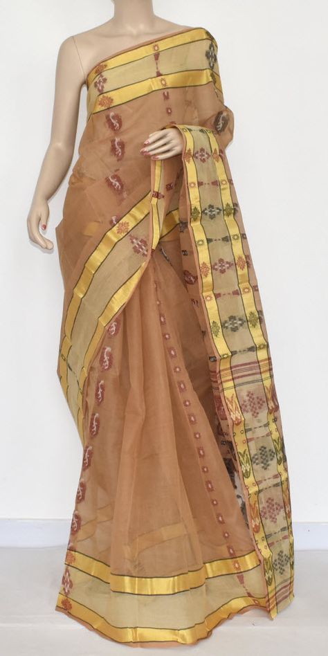 Fawn Handwoven Bengali Tant Cotton Saree (Without Blouse) 17332 Saree Blouse Neck Designs, Blouse Neck, Blouse Neck Designs, Saree Blouse, Cotton Saree, Neck Designs, Indian Fashion, Maxi Skirt, Hand Weaving