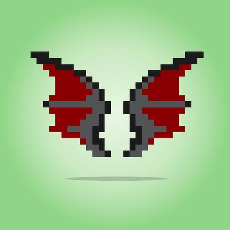 Wings Pixel Art, Pixel Wings, Pixel Dragon, Dragon Wings, Perler Beads Designs, Vector Illustrations, Perler Bead, 8 Bit, Game Assets