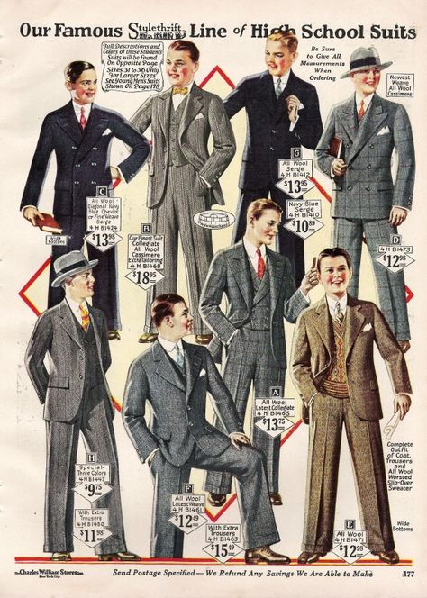 1920's Teenagers Mens Fashion - Suit, Shoes, & Hats with Pictures.  This is my favorite picture that accompanied the article Debbie Sessions posted on her website when I e-mailed a request for help on dressing my main character, John Welles.  Visit her site: vintagedancer.com Suits And Ties, Sack Suit, 1920s Mens Fashion, 1920s Men, Mens Fashion Edgy, Look Retro, Mens Fashion Smart, 20s Fashion, Vintage Mens Fashion