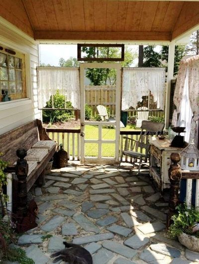 Kim Trudo - Garden Porch Windows Gemüseanbau In Kübeln, Salvaged Windows, Patio Addition, Brick Porch, Balkon Decor, Porch Life, Cottage Porch, Purposeful Life, Old Shutters