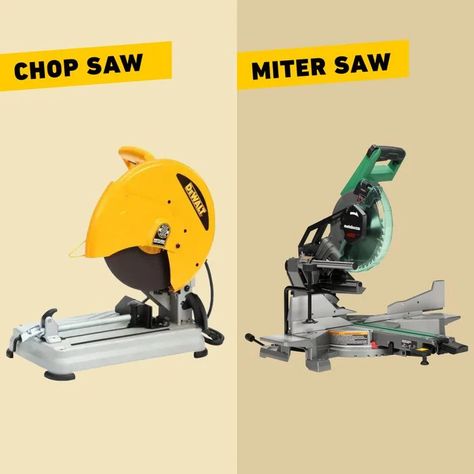 Chop Saw vs Miter Saw: What's the Difference? | The Family Handyman Types Of Saws, Miter Saw Table, Miter Saws, Diy Handyman, Chop Saw, Sliding Tracks, Carpentry Projects, Wood Studs, Hand Saw