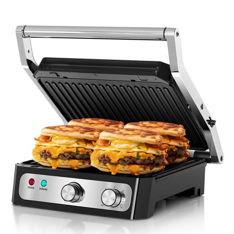 PRICES MAY VARY. 【GREAT FOR PANINIS AND MORE】- This panini press sandwich maker can be used to make savory sandwiches, quesadillas, and sweet fruit turnovers; The 180° release latch on the handle turns it into an indoor grill, perfect for grilling burgers, bacon, veggies or cooking a full breakfast. This versatile design makes it an essential tool for any kitchen; 【TEMPERATURE & TIMER CONTROL】- Take the guesswork out of cooking with the built-in temperature control and timer switch; Whether you' Fruit Turnovers, Panini Maker, Pressed Sandwich, Breakfast Sandwich Maker, Breakfast Maker, Panini Press, Full Breakfast, Grilled Burgers, Indoor Grill