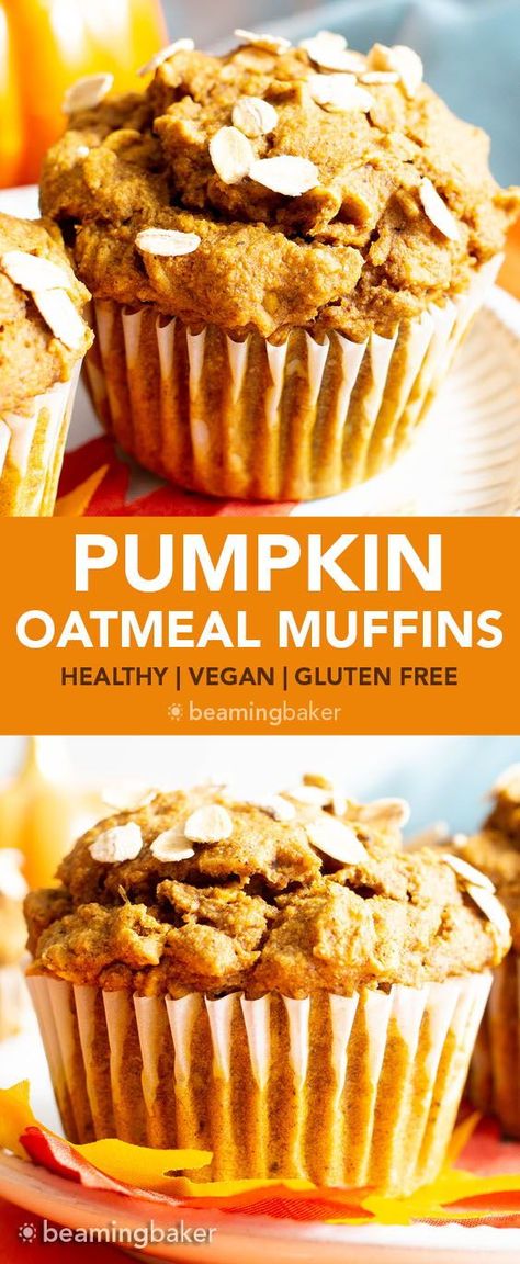 Oatmeal Muffins Vegan, Vegan Blw, Healthy Pumpkin Oatmeal Muffins, Healthy Pumpkin Oatmeal, Pumpkin Oat Muffins, Moist Pumpkin Muffins, Healthy Pumpkin Muffins, Pumpkin Oatmeal Muffins, Vegan Pumpkin Muffins