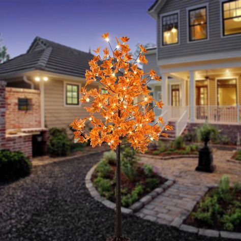 Lightshare LED Lighted Maple Tree  Dotted with 120 Warm White LED Lights 5.5 ft Yellow ** Want to know more, click on the image. (This is an affiliate link) #modernhomedecor Year Round Lit Trees, Fake Tree Lights, Lighting Oak Trees, Oak Trees With Lights, Japanese Maple Christmas Lights, Pre Lit Trees For Front Porch, Lit Up Trees Backyard, Autumnal Christmas Tree, Light Up Tree