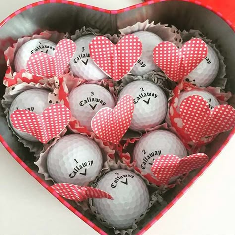 Golf Valentines Boxes, Golf Ball Gift Ideas, Boyfriend Golf Gifts, Golf Ideas For Him, Golf Ball Bouquet, Valentines Day Gift Ideas For Him, Golf Valentines Gift, Golf Valentines, Diy Valentine's Gifts