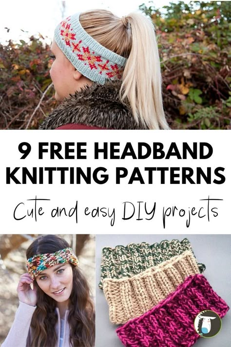 Keep your ears warm while looking cute! Here are 9 FREE headband knitting patterns. Most are easy project for beginners and a few more challenging projects including cables and Fair Isle knitting. #headbands #earwarmers #knitting #freepatterns #easy #quick Knit Headband Pattern Beginner, Free Knit Patterns For Headbands Ear Warmers, How To Knit Headband, Knit Pattern Headband, Knit Earwarmer Pattern, Knitting Ideas For Beginners Projects, Quick Beginner Knitting Projects, Knit Headband Pattern Free Ear Warmers, Knitting Patterns For Headbands