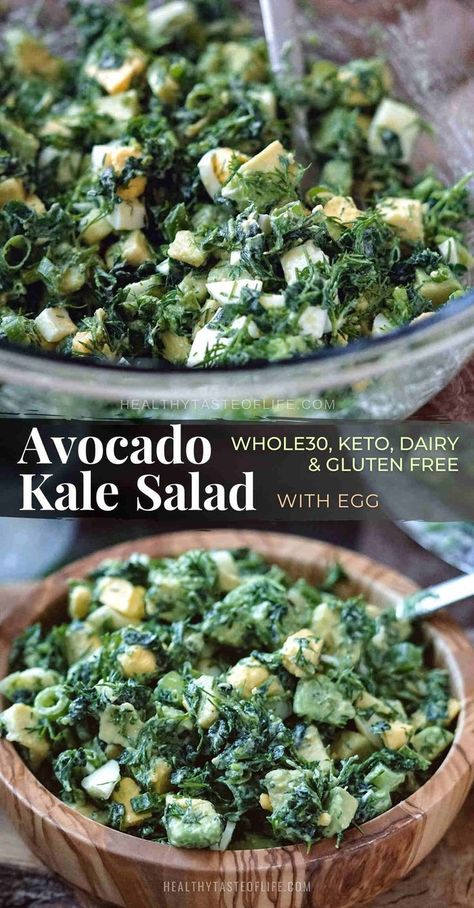 avocado kale salad Spinach Kale Salad, Kale Breakfast Recipes, Dino Kale Recipes, Hearty Kale Salad, Red Meals, Kale Salad With Nutritional Yeast, Aip Kale Salad, Creamy Kale Salad, Recipes With Kale