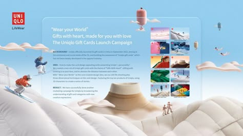 The Uniqlo Gift Cards Launch Campaign caseboard Board Layout Design, Case Board, Presentation Board Design, Graphic Artist Designer, Launch Campaign, Dm Design, Creative Advertising Design, Brochure Layout, Cv Design