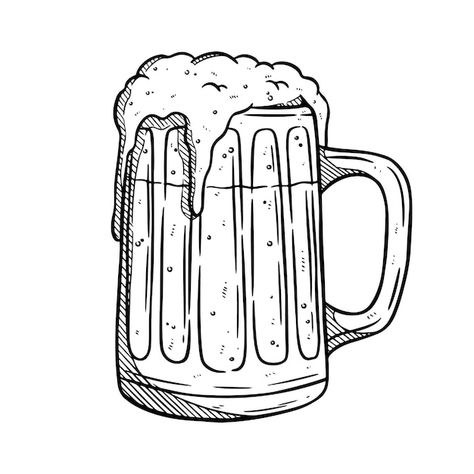 Beer Glass Tattoo, Beer Mug Tattoo, Beer Astethic, Beer Tattoo, Beer Drawing, Beer Tattoos, Organic Logo, Mug Art, Illustration Sketches