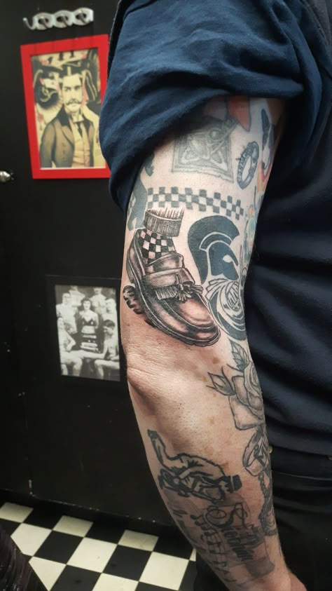 Ska Tattoo Ideas, Skinhead Tattoos, Punk Graphic Design, Punk Tattoo, Skinhead Fashion, Alt Art, Elbow Tattoos, American Traditional, Body Mods