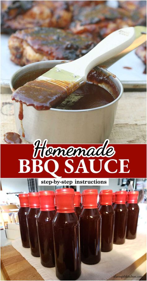 Bottles of homemade barbecue sauce with red lids sitting on butcher block cooling. Best Bbq Sauce Recipe, Home Made Bbq Sauce, Homemade Barbecue Sauce Recipe, Barbecue Sauce Recipe, Best Barbecue Sauce, Homemade Bbq Sauce Recipe, Homemade Barbecue, Homemade Bbq Sauce, Barbecue Sauce Recipes