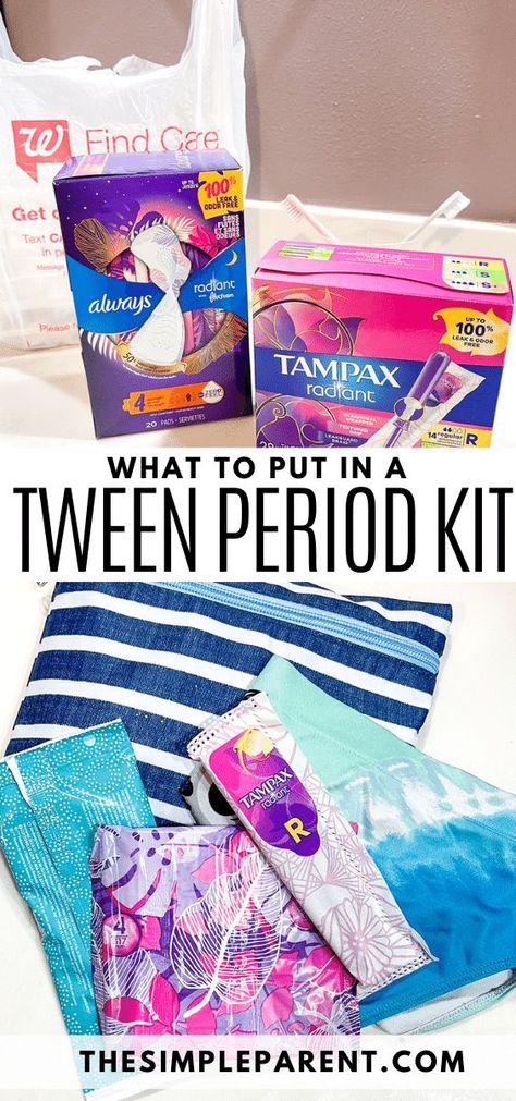 Support your daughter through the transition to being a young woman by putting together a Tween Period Kit. This DIY period kit is easy to make and perfect for school and on the go. Include Always and Tampax products to support efforts to #EndPeriodPoverty and support other girls in need. #ad Period Packs For School, Emergency Period Kit For School, Diy Period Kit, Period Kit For School, Period Emergency Kit For School, Period Bag For School, Period Bag For Daughter, Girls Period Kit For School, Period Ready Kit