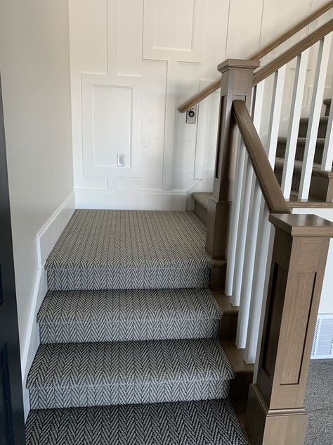 AT (Anderson Tuftex) on Stairs  in Only Natural. Thanks to Chandler Belliston from Westco in Orem, Utah for sharing. Chevron Carpet Stairs, Carpet On Stairs Only, Full Carpet Stairs, Plaid Carpet On Stairs, Anderson Tuftex Carpet, Patterned Carpet On Stairs, Best Carpet For Stairs, Stairway Carpet, Patterned Stair Carpet