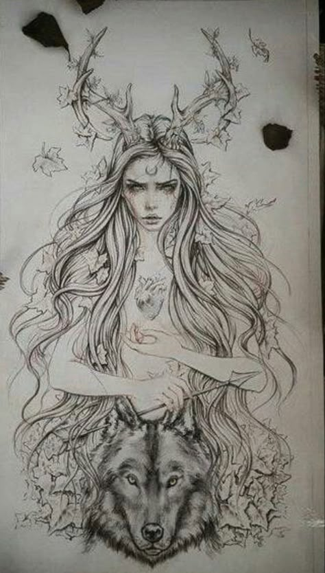 Artemis Tattoo, Kunst Tattoos, Goddess Tattoo, Mythology Tattoos, Badass Tattoos, Nature Tattoos, Tattoo Design Drawings, Sketch Art, Greek Gods