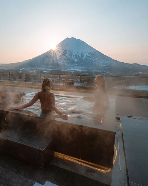 Is sunrise too early to have beers in the hot tub?!  Photo by @wildbonde   Follow Jess on Instagram for more travel and lifestyle photography, vanlife inspiration, and epic adventures around the globe. #travel #adventure #vanlife #travelphotography #lifestylephotography #photography #outdoors #overlandtravel #wildbonde Japan Skiing, Niseko Japan, Skiing In Japan, Japan Winter, Japan Photography, Japan Vacation, Japan Aesthetic, Ski Trip, International Travel