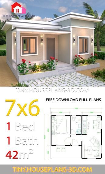 Reka Bentuk Rumah Kecil, Flat Roof House Designs, Gable Roof House, One Bedroom House Plans, 1 Bedroom House Plans, One Bedroom House, Flat Roof House, One Bedroom Flat, Affordable House Plans