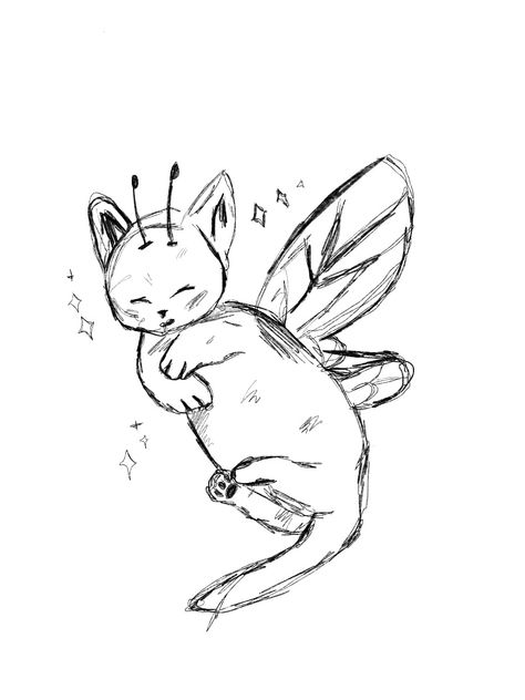 Fairies Drawing Aesthetic, Cat Doodles Aesthetic, How To Draw Fairy, Fairy Drawings Aesthetic, Aesthetic Fairy Drawing, Fairy Aesthetic Drawing, Cottagecore Sketches Simple, Fairycore Doodles, Drawing Ideas Fairy