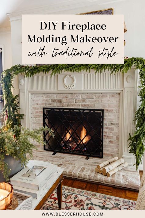 Diy Traditional Fireplace Mantle, Diy Fireplace Wall Makeover, Fireplace Makeover On A Budget, Diy Vintage Fireplace Surround, Rebricking A Fireplace, How To Redo A Fireplace, Vintage Style Fireplace, Mantel Surround Ideas, 80s Fireplace Makeover