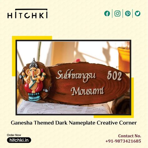 Ganesh Name, Name Plate For Home Modern, Wooden Nameplate, Wooden Name Plates, Name Plates For Home, Name Plate Design, Housewarming Decorations, Personalized Name Plates, Safety Door