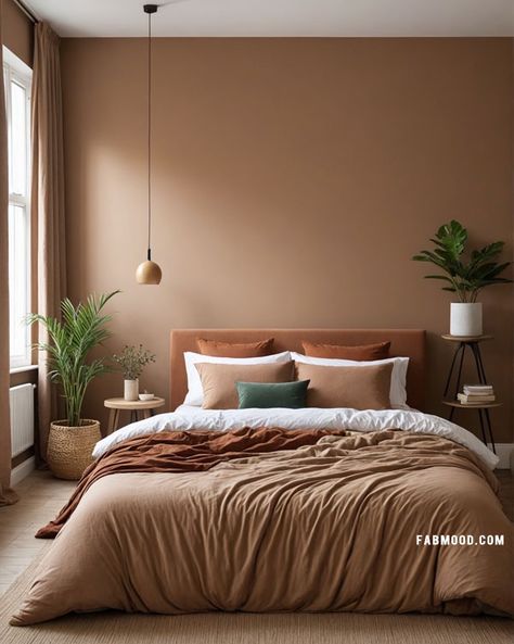 Minimalist Earth Tones, earthy bedroom design, warm earthy bedroom Earth Tone Bedroom Terracotta, Earthly Tones Bedroom, Earth Tone Bedroom Paint Colors, Bedroom Inspirations Earthy Tones, Muted Colour Bedroom, Bedroom Earthy Aesthetic, Earth Tones Bedroom Ideas, Earth Tones Bedding, Brown Tone Bedroom Ideas