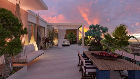 PENTHOUSE TERRACE DESIGN_ SECOND FLOOR on Behance Open Terrace Ideas Balconies, Apartment Terrace Ideas, Penthouse Terrace Ideas, Open Terrace Ideas, Luxury Terrace, Terrace House Interior, Penthouse Ideas, Penthouse Terrace, Design Per Patio