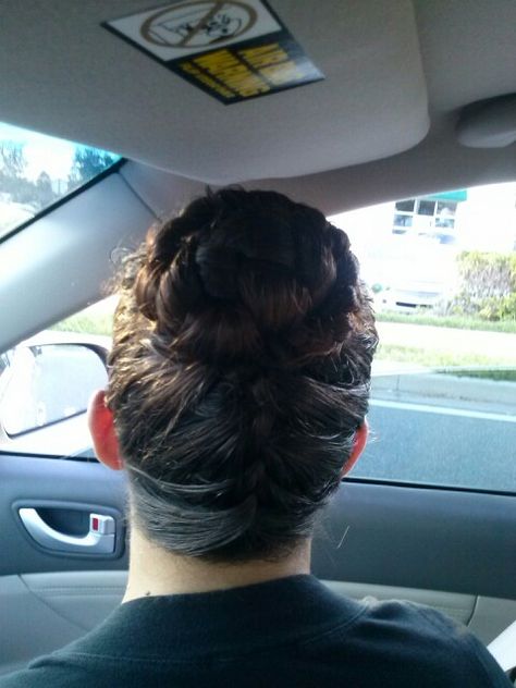 Full back view of self done upside down french braid/bun updo. 10/4/2013 French Braid Bun, Braid Bun Updo, Upside Down French Braid, French Braid Buns, Braid Bun, Bun Updo, Bridal Hairstyles, Braided Bun, Back View