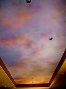 Ceiling Mural Design Ideas, Pictures, Remodel, and Decor Painted Vaulted Ceiling Bedroom, Ceiling Mural Ideas, Ceiling Mural, Awesome Inventions, Cloud Ceiling, Sky Ceiling, Ceiling Painting, Ceiling Murals, Interior Colors