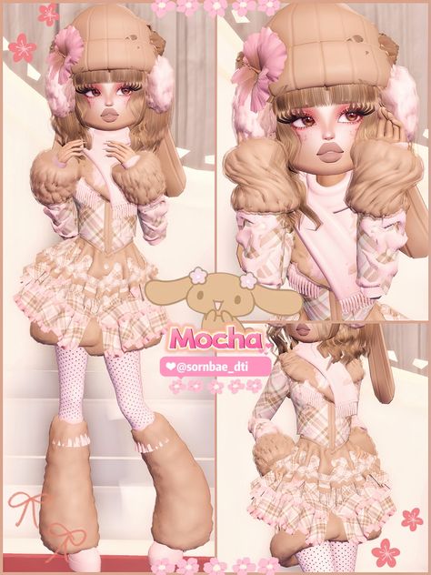 Sanrio characters in Dress to Impress ⋆˚✿˖° All items used at the end ... | Dress To Impress | TikTok Cinnamoroll Dress To Impress, Another Misaki Mei, Another Misaki, Casual New Years Eve Outfits, Suede Jacket Outfit, Mocha Dress, Harajuku Dress, Hello Kitty Dress, Dti Hacks