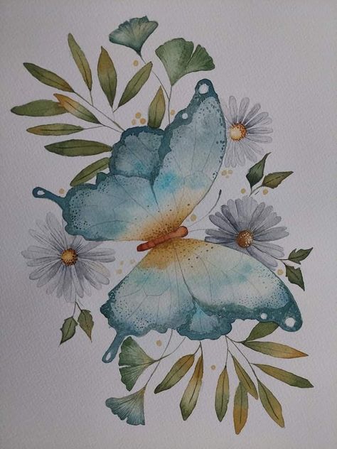 Watercolor Flower And Butterfly, Watercolour Butterflies, Urban Drawing, Butterfly Sketch, Watercolour Ideas, Colour Pallets, Cute Easy Doodles, Watercolor Butterfly, Easy Doodles