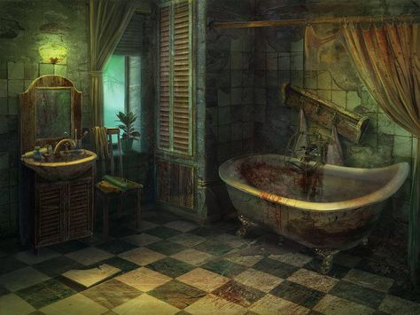 "Mansion Bath" by Yuliia Sosnii Fantasy Bathroom Art, Fantasy Bathroom, Small Interiors, Interior Concept Art, Fantasy Buildings, 3d Room, Horror Book, Environment Art, Game Props