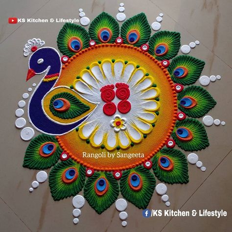 7,355 Likes, 18 Comments - Art by Sangeeta (@artbysangeeta) on Instagram: “To watch the video, link in bio. Colour- Rangoli Powder Dropper- Glue bottle Enjoy the art with…” Dasara Rangoli Designs Latest, Rangoli For Dasara, Free Hand Rangoli Designs With Colours, Ragoli Color Design, Dasara Rangoli Designs, Dasara Rangoli, Rangoli Designs Videos, Happy New Year Rangoli, Rangoli Drawing