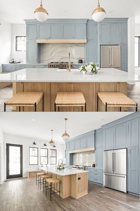 Grey Blue Kitchen, Light Blue Kitchens, Серая Кухня, Wallpaper Kitchen, Blue Kitchen Cabinets, Organizer Kitchen, Beach House Kitchens, Sink Kitchen, Kitchen Aesthetic