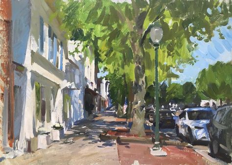 Marc Dalessio, East Hampton Street Scene, 2019 Marc Delassio, Marc Dalessio, Hutong Beijing, East Hampton Houses, Hamptons Art, Tuscan Garden, Hampton House, Plein Air Landscape, Chestnut Trees