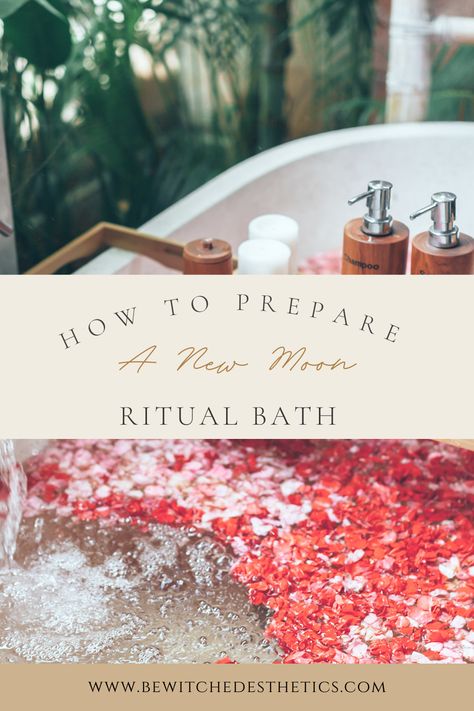 A floral bath with essential oils, herbs and other luxurious additives for a new moon ritual bath New Moon Bath Ritual, Full Moon Bath Ritual, Skincare Pics, New Moon Bath, Witchy Bath, Holistic Esthetician, New Moon Ritual, Tub Tea, Moon Time