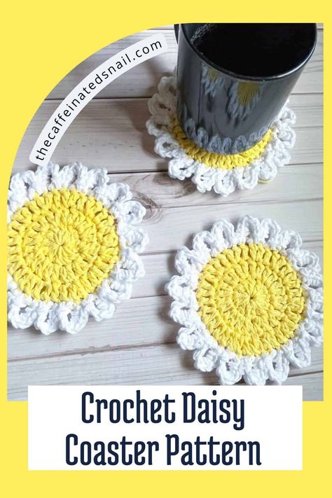 Brighten up your home space by making my Crochet Daisy Coaster Pattern. Dainty chained petals are a throwback to the crochet daisy chain, which makes these coasters not only nostalgic but cute and easy to make! Easy Crochet Coasters, Daisy Crochet Pattern, Crochet Coasters Free Pattern Easy, Crochet Car Coasters Free Pattern, Free Crochet Coaster Patterns, Daisy Crochet, Crochet Coasters Free Pattern, Crochet Car, Crochet Dollies