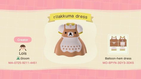 Rilakkuma Bear Dresses - Animal Crossing Pattern Gallery & Custom Designs Dress Animal Crossing, Rilakkuma Bear, Dress Creator, Nintendo Switch Animal Crossing, Animal Crossing Funny, Animal Crossing Qr Codes Clothes, Animal Crossing Characters, Teddy Bear Design, Polymer Clay Animals