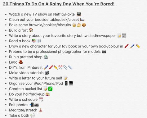 Rainy Day Tips, Rainy Birthday Ideas, Things To Do On Lazy Days, Things To Do In A Rainy Day, Things To Do When Bored On A Rainy Day, Things To Do In A Day, What To Do When Raining, Things To Do When Bored And Sick, Things To Do On Sick Days