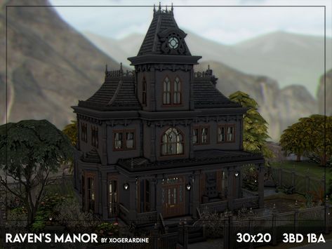 xogerardine's Raven's Manor (NO CC) Sims4 Gothic House, Vampire Mansion Sims 4, Sims 4 Cc Build Mode Gothic, Gothic Manor Sims 4, Ravenwood Sims 4, Goth Bloxburg House, Sims 4 Goth House, Sims 4 Manor, Sims 4 Gothic House