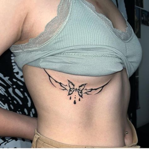 Tattoo Under Chest, Under Chest Tattoo, Emo Tattoos, Cage Tattoos, Rib Tattoos For Women, Waist Tattoos, Ribcage Tattoo, Back Tattoo Women, Discreet Tattoos