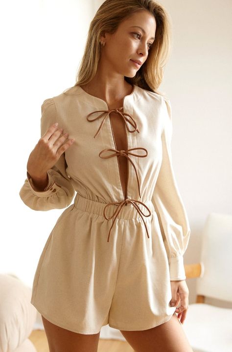 Romper Outfit Ideas, Short Jumpsuit Outfit, Romper Fall, Lounge Clothes, Drip Drop, Plus Size Belts, Linen Romper, Leather Tie, Final Touch