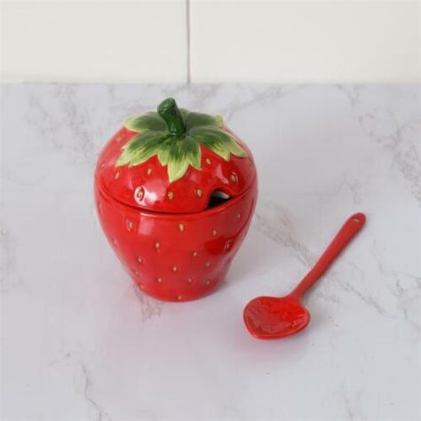 https://www.ebay.com/itm/334786846556?hash=item4df2d9df5c:g:834AAOSwwspkDU4w Spring Theme Party, Ceramic Strawberry, Strawberry Kitchen, Strawberry Decorations, Sugar Jar, Jelly Jars, Country Kitchen Decor, Spring Party, Red Strawberry