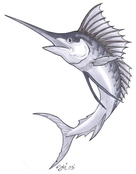 ..... Sail Fish Drawing, Sailfish Drawing, Swordfish Drawing, Swordfish Tattoo, Fish Sketch, Shark Drawing, Sea Tattoo, Easy Drawing Steps, Ocean Tattoos