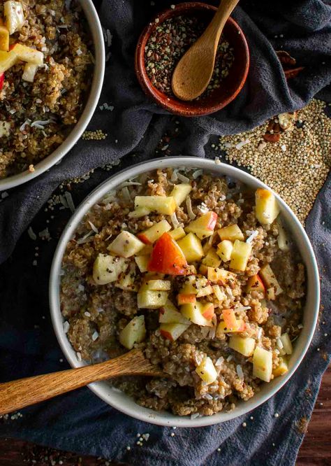 Chai Spiced Quinoa Breakfast Bowl With Apples (Vegan) - Shane & Simple November Meal Plan, Summer Breakfasts, Quinoa Recipes Breakfast, Plant Based Protein Sources, Breakfast Quinoa, Quinoa Porridge, Quinoa Breakfast Bowl, Winter Breakfast, Quinoa Recipe