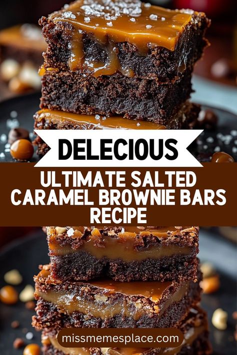 Discover the ultimate salted caramel brownie bars recipe that combines rich chocolate, chewy brownies, and a decadent caramel topping! This dessert is perfect for chocolate lovers seeking a sweet-salty balance in their treats. With easy-to-follow steps, even beginners can master this indulgent recipe. Serve these brownie bars chilled or warm, and watch as they become the highlight of any dessert table. Perfect for parties or a cozy night in, these bars are sure to impress! Gooey Caramel Brownies, Brownies With Caramel In The Middle, Brownies With Caramel Bits, Easy Desserts Brownies, Caramel Walnut Brownies, Nye Brownies, Salted Caramel Brownies From Box Recipe, Chocolate And Caramel Desserts, Fancy Brownies Recipes