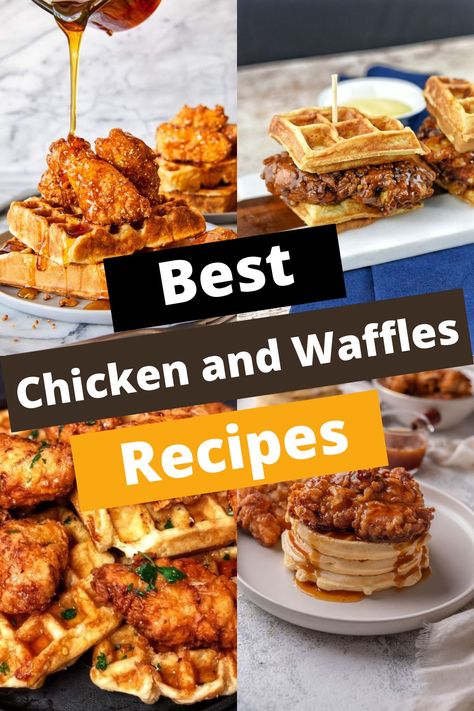 TOP 12 CHICKEN AND WAFFLE RECIPES FOR BRUNCH Brunch Ideas Chicken And Waffles, Chicken And Waffle Sauce Recipes, Waffle And Chicken Recipes, Chicken And Waffle Bar Ideas, Waffles And Chicken Recipes, Spicy Chicken And Waffles Recipe, Fancy Waffles, Chicken And Waffles Appetizer, Chicken And Waffles Recipe Easy