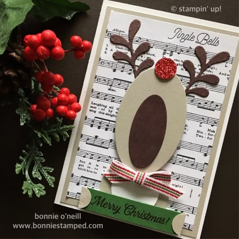 #reindeercard #stampinup #bonniestamped Reindeer Card, Cricut Christmas, Holiday Stamping, Homemade Christmas Cards, Christmas Card Crafts, Holiday Crafts Christmas, Easy Christmas Diy, Diy Christmas Cards, Christmas Cards To Make