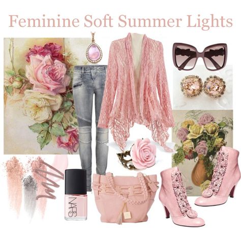 Feminine style soft summer light clothes Kibbe Archetypes, Summer Complexion, Color Wardrobe, Shaded Summer, Cool Summer Palette, Dusky Summer, Colour Season, Soft Summer Palette, Soft Summer Color Palette