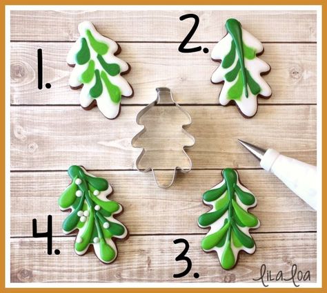 Cookie Decorating Tutorial, Christmas Cookie Ideas, Decorated Cookies Tutorial, Winter Cookies, Winter Cookie, Tree Cookies, Christmas Tree Cookies, Sugar Cookie Designs, Pretty Cookies